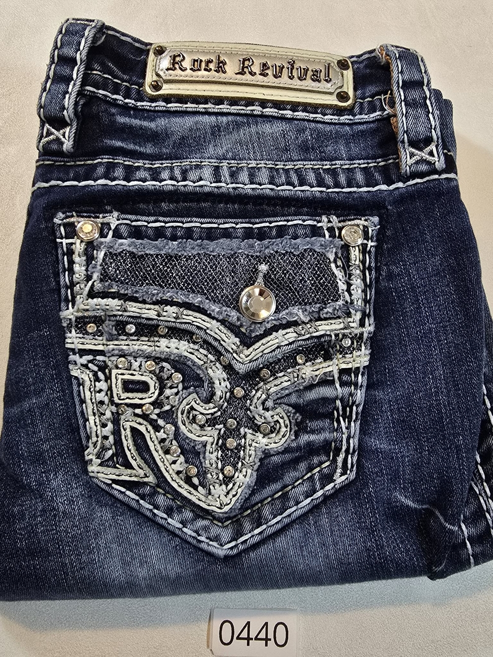 Rock Revival Women’s Dark Blue Embellished Pocket Jeans Sz 28 Boot Cut